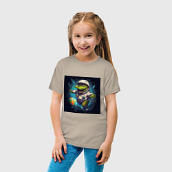 Футболка хлопковая детская Крокодил в космосе, цвет: миндальный — фото 2