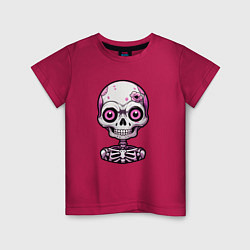 Футболка хлопковая детская Розовый скелет с большими глазами, цвет: маджента