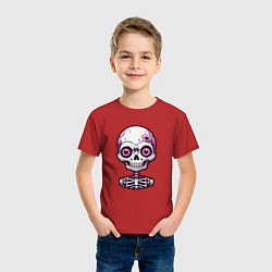 Футболка хлопковая детская Розовый скелет с большими глазами, цвет: красный — фото 2