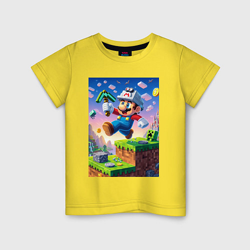 Детская футболка Марио и Майнкрафт - коллаба / Желтый – фото 1
