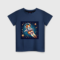 Футболка хлопковая детская Реактивный корги в космосе, цвет: тёмно-синий