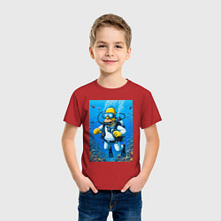 Футболка хлопковая детская Homer diving - ai art, цвет: красный — фото 2