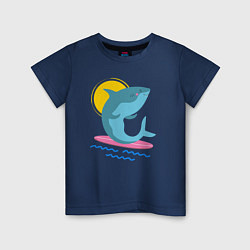 Футболка хлопковая детская Акула серфит, цвет: тёмно-синий