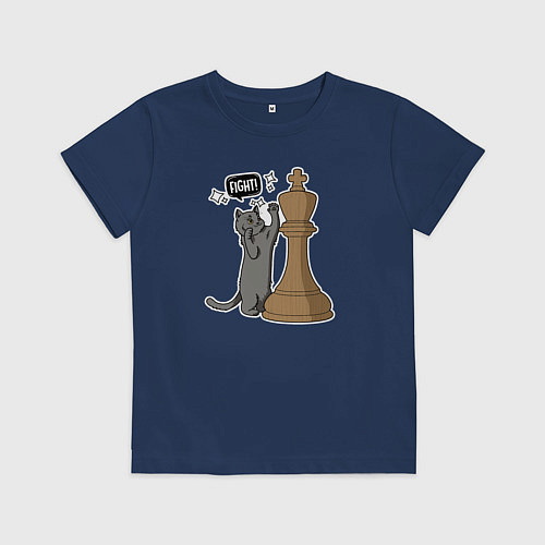 Детская футболка Кот Джексон и шахматный король / Тёмно-синий – фото 1