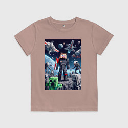 Футболка хлопковая детская Minecraft and Mass effect - collaboration ai art, цвет: пыльно-розовый