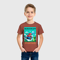 Футболка хлопковая детская Mario and Minecraft - collaboration pixel art, цвет: кирпичный — фото 2