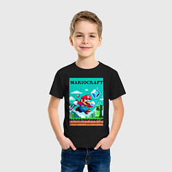 Футболка хлопковая детская Mario and Minecraft - collaboration pixel art, цвет: черный — фото 2