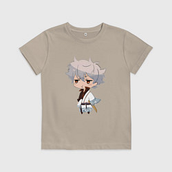 Футболка хлопковая детская Гинтама Гинтоки Саката Самурай, цвет: миндальный