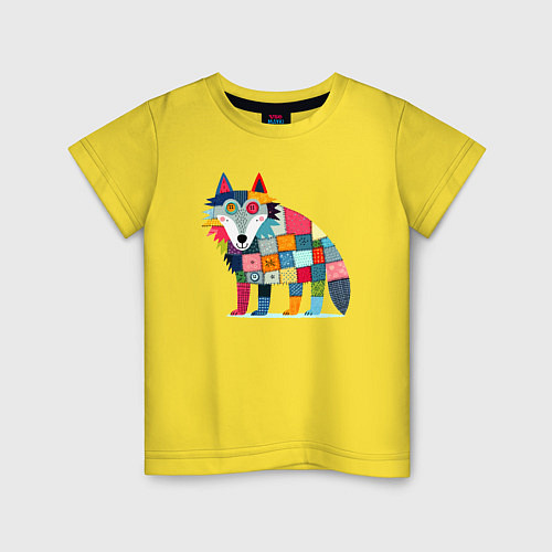 Детская футболка Funny wolf - patchwork ai art / Желтый – фото 1