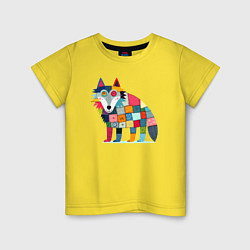Футболка хлопковая детская Funny wolf - patchwork ai art, цвет: желтый