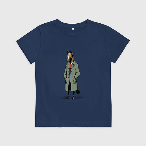Детская футболка Конь в зеленом пальто / Тёмно-синий – фото 1