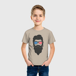 Футболка хлопковая детская Американец с усами и бородой, цвет: миндальный — фото 2