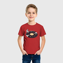 Футболка хлопковая детская Космонавт музыкальная пластинка, цвет: красный — фото 2