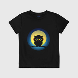 Футболка хлопковая детская Совенок в наушниках на фоне луны, цвет: черный