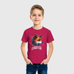 Футболка хлопковая детская Cyborg fox, цвет: маджента — фото 2