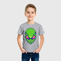 Футболка хлопковая детская Голова зелёного пришельца, цвет: меланж — фото 2