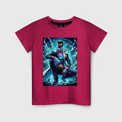 Футболка хлопковая детская Jotaro Kujo - neon glow ai art, цвет: маджента