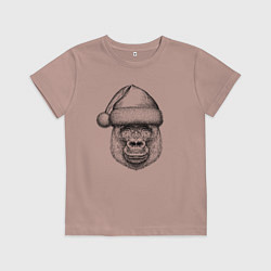 Футболка хлопковая детская Новогодняя горилла в шапке, цвет: пыльно-розовый