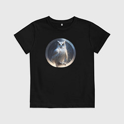 Футболка хлопковая детская Белая сова и руны, цвет: черный