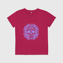 Футболка хлопковая детская Лиловый череп и растительный орнамент тату, цвет: маджента