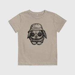 Футболка хлопковая детская Зайчишка в панаме, цвет: миндальный