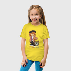 Футболка хлопковая детская Плюшевый мишка джентльмен с часами, цвет: желтый — фото 2