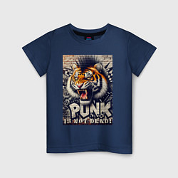 Футболка хлопковая детская Cool tiger - punks not dead, цвет: тёмно-синий