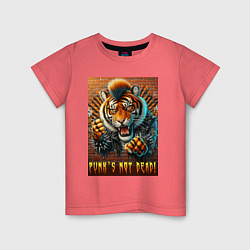 Футболка хлопковая детская Punks not dead - motto tiger, цвет: коралловый