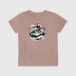 Футболка хлопковая детская Осеннее катание, цвет: пыльно-розовый