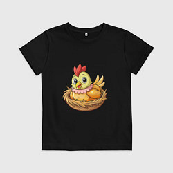 Футболка хлопковая детская Курица в гнезде, цвет: черный