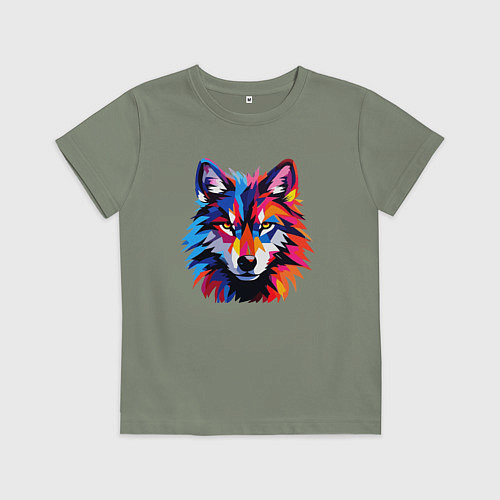 Детская футболка Красочный волк поп арт / Авокадо – фото 1
