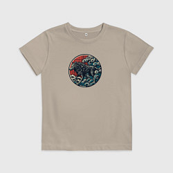 Футболка хлопковая детская Оками волк призрак в облаках, цвет: миндальный