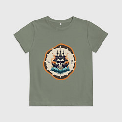 Футболка хлопковая детская Приключения пиратов, цвет: авокадо