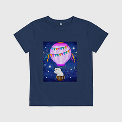 Футболка хлопковая детская Белый медведь на воздушном шаре, цвет: тёмно-синий