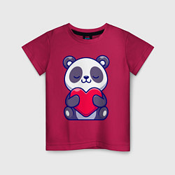 Футболка хлопковая детская Панда и сердечко, цвет: маджента