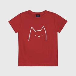 Футболка хлопковая детская Забавный котик грустит, цвет: красный