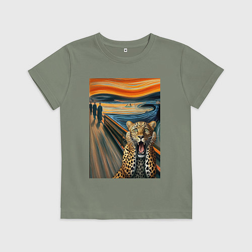 Детская футболка Леопард кричит - мем картина от нейросети / Авокадо – фото 1