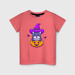 Футболка хлопковая детская Kitty halloween, цвет: коралловый