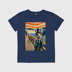 Футболка хлопковая детская Кенгуру кричит - мем нейросеть, цвет: тёмно-синий