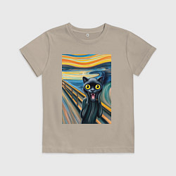 Футболка хлопковая детская Пантера кричит - мем нейросеть, цвет: миндальный