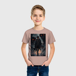 Футболка хлопковая детская Мэгуми Фусигуро арт Магическая битва, цвет: пыльно-розовый — фото 2