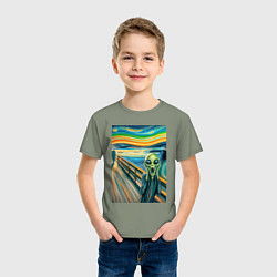 Футболка хлопковая детская Пришелец кричит - мем нейросеть, цвет: авокадо — фото 2