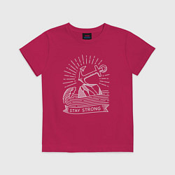 Футболка хлопковая детская Будь сильным - якорь: для моряка, цвет: маджента