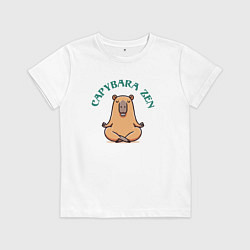 Футболка хлопковая детская Забавная капибара дзен медитирует в позе лотоса, цвет: белый