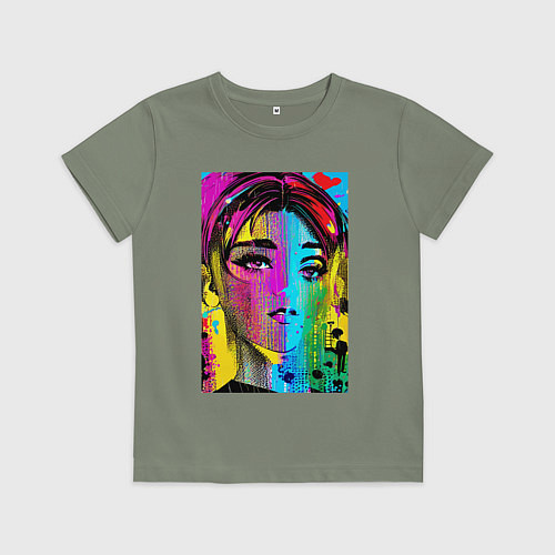 Детская футболка Портрет девушки - нейросеть / Авокадо – фото 1