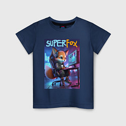 Футболка хлопковая детская Super fox gamer - ai art fantasy, цвет: тёмно-синий