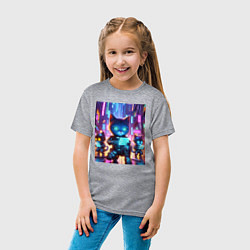 Футболка хлопковая детская Продвинутые кибер котята - неоновое свечение, цвет: меланж — фото 2