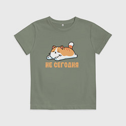 Футболка хлопковая детская Уставший милый котик лежит отдыхает не сегодня, цвет: авокадо