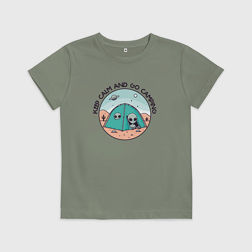 Детская футболка Забавный инопланетянин в палатке кемпинг keep calm / Авокадо – фото 1