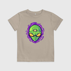 Футболка хлопковая детская Трёхглазый пришелец, цвет: миндальный